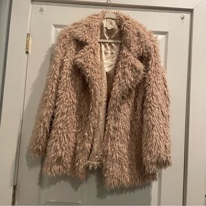 Women's Faux Fur Coat - Tan & Gold